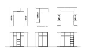 autocad drawing of different walking closets designs plan and elevations 2d views for free download