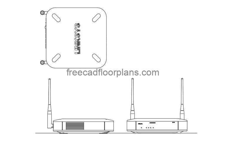 wifi router autocad drawing plan and elevations 2d views free dwg file for download
