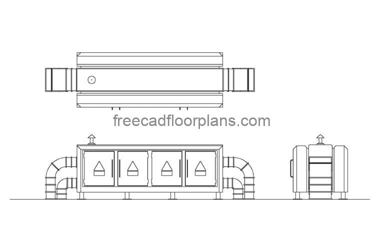 air handling unit autocad drawing plan and elevations 2d views, dwg file for free download