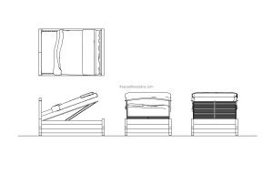 hydraulic bed autocad drawing plan and elevations 2d views, dwg file for free download