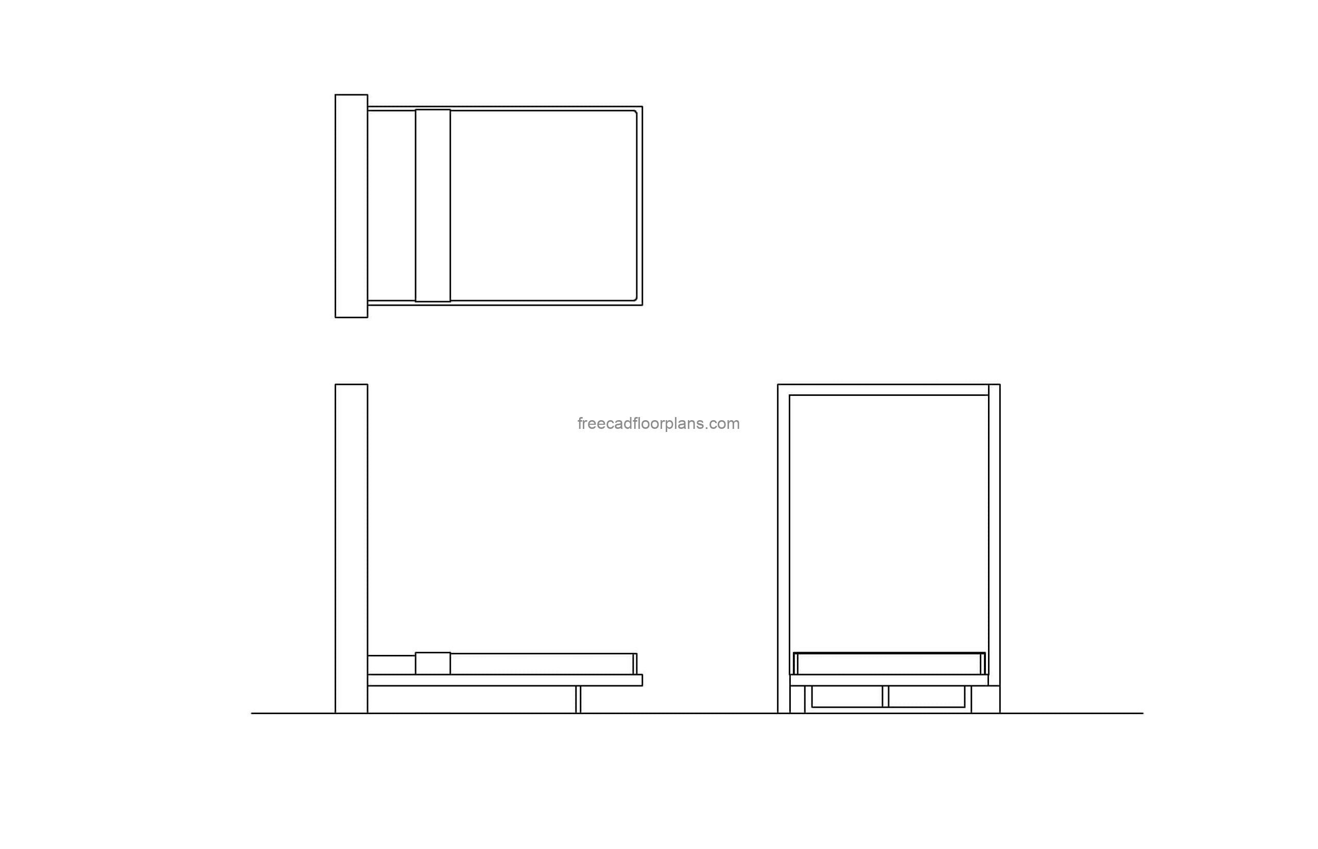 Murphy Bed autocad drawing plan and elevations 2d views, dwg file for free download