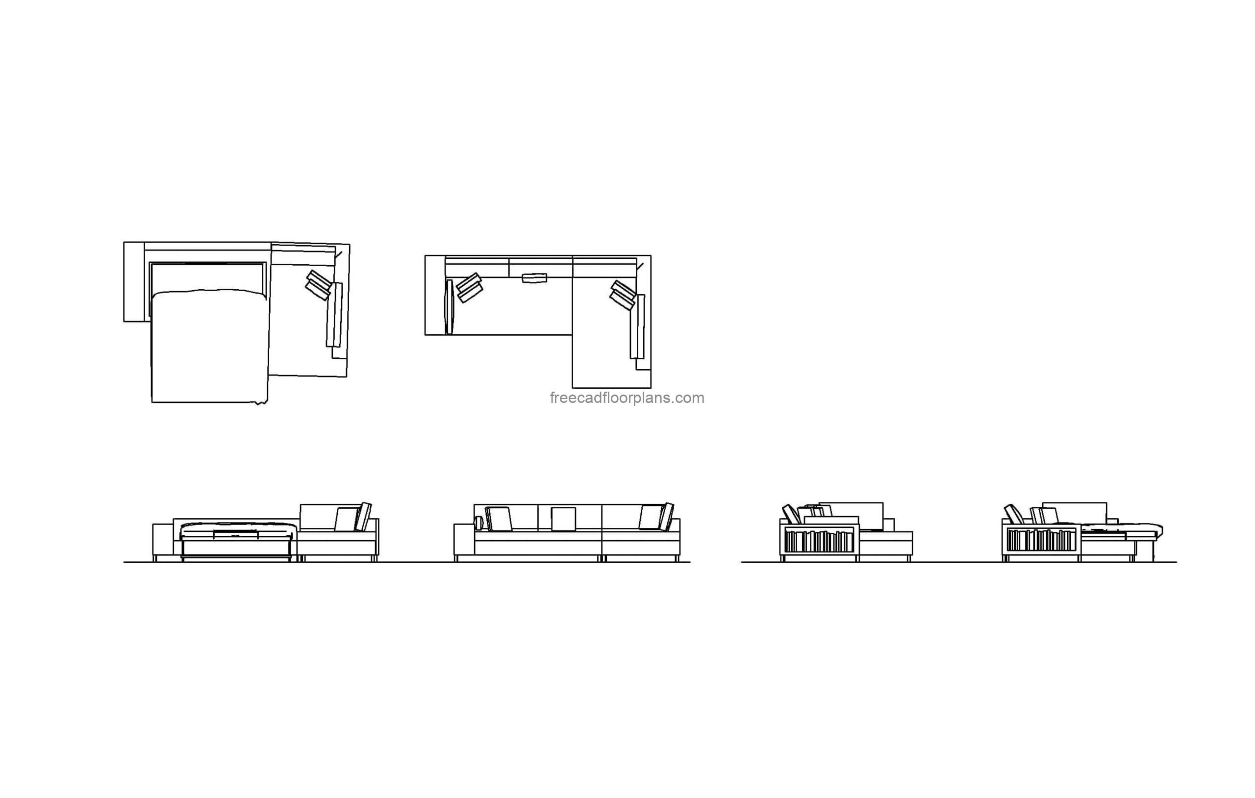 autocad drawing of a pull out bed, dwg cad views plan and elevations, file for free download