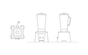 autocad dwg cad block drawing of a blender, 2d views, plan and elevations, file for free download