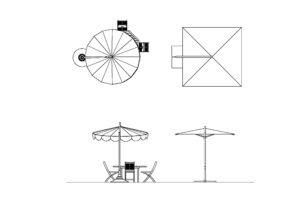 cantilever umbrella autocad drawing 2d views plan and elevations, dwg file for free download