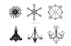 chandeliers autocad 2d drawing, dwg file with 2d plan and elevations views, for free download