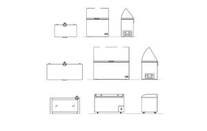 autocad dwg cad drawing of different chest freezers, 2d plan and elevations for free download