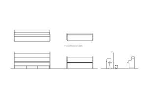 aautocad block drawing of different church pews, cad block file with plans and elevations 2d views, dwg file for free download