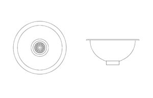 circular sink autocad drawing plan and elevations 2d views, dwg file for free download