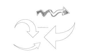 dwg cad block drawing of different curved arrows, 2d views, dwg file for free download
