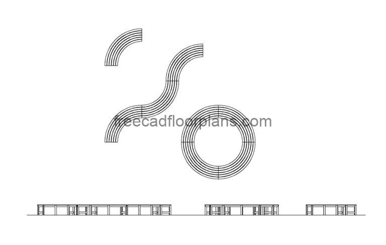 Curved Wood Bench, AutoCAD Block