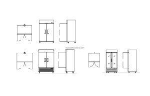 double door fridges cad block drawing, dwg file, 2d plan and elevations views for free download
