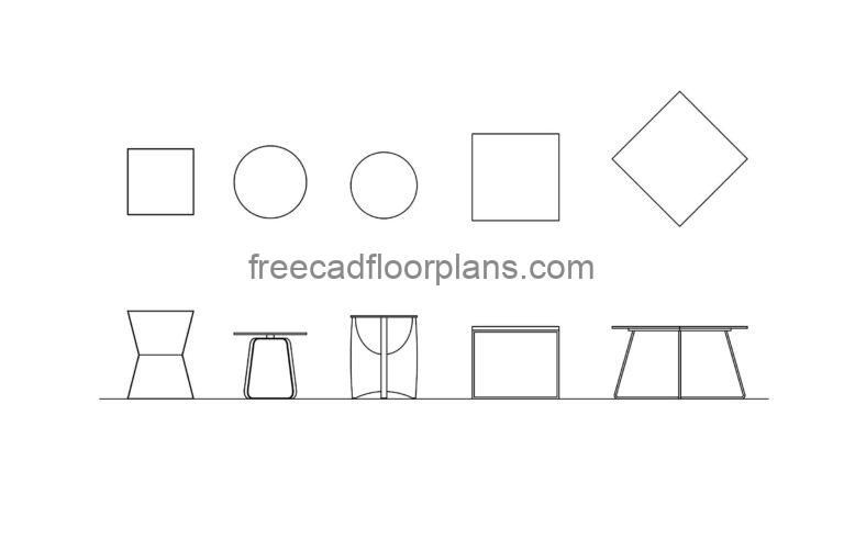 5 Modern End Tables, Free AutoCAD Block