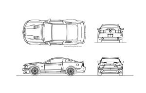ford mustang autocad drawing plan and elevations 2d views dwg file for free download