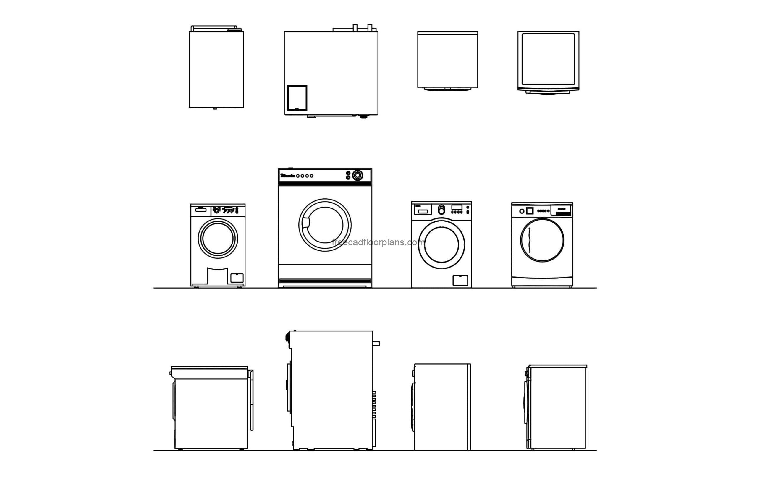 front load washing machine drawing autocad block 2d views plan and elevations for free download