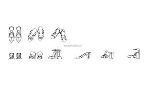 autocad drawing 2d views, ladies shoes, plan and elevations dwg file for free download