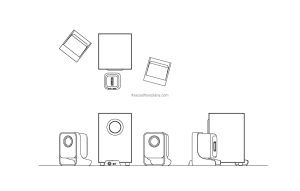 logitech computer speakers autocad drawing, plan and elevations 2d views dwg file for free download