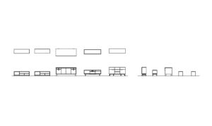autocad drawing of different moderns credenza plan with front and side elevations views file for free download