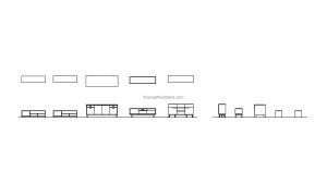 autocad drawing of different moderns credenza plan with front and side elevations views file for free download
