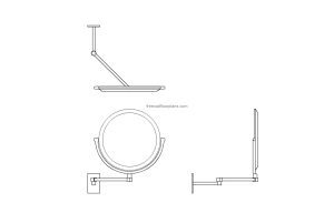 shaving mirror autocad drawing 2d plan and elevations views, dwg file for free download