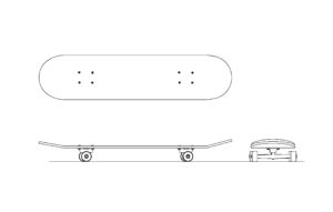 autocad 2d drawing of a skateboard plan and elevations views, dwg file for free download