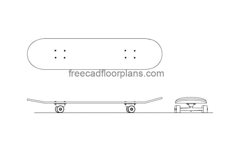 Skateboard, Plan+Elevations, AutoCAD Block