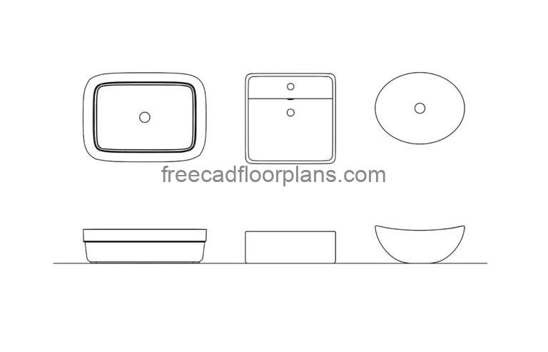 table top wash basin cad block drawing plan and elevations 2d views file for free download