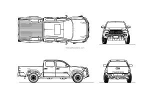 toyota tacoma 2d autocad drawing plan and elevation 2d views dwg file for free download