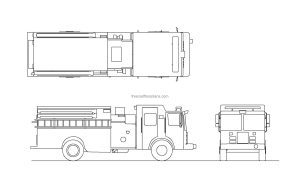 autocad drawing of an us fire truck all 2d views plans and elevations, dwg file for free download