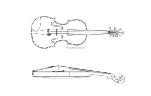 autocad drawing of a violin, plan and elevations 2d views, dwg file for free download
