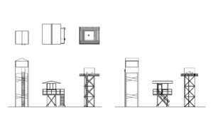 autocad drawing of different watch towers, dwg cad file with all 2d views file for free download