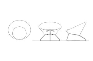 autocad drawing of an allermuir conic chair, loose chair, plan and elevation views, dwg file for free download