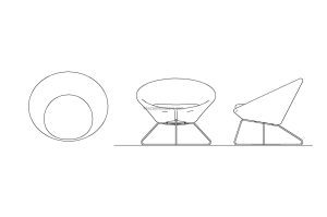 autocad drawing of an allermuir conic chair, loose chair, plan and elevation views, dwg file for free download