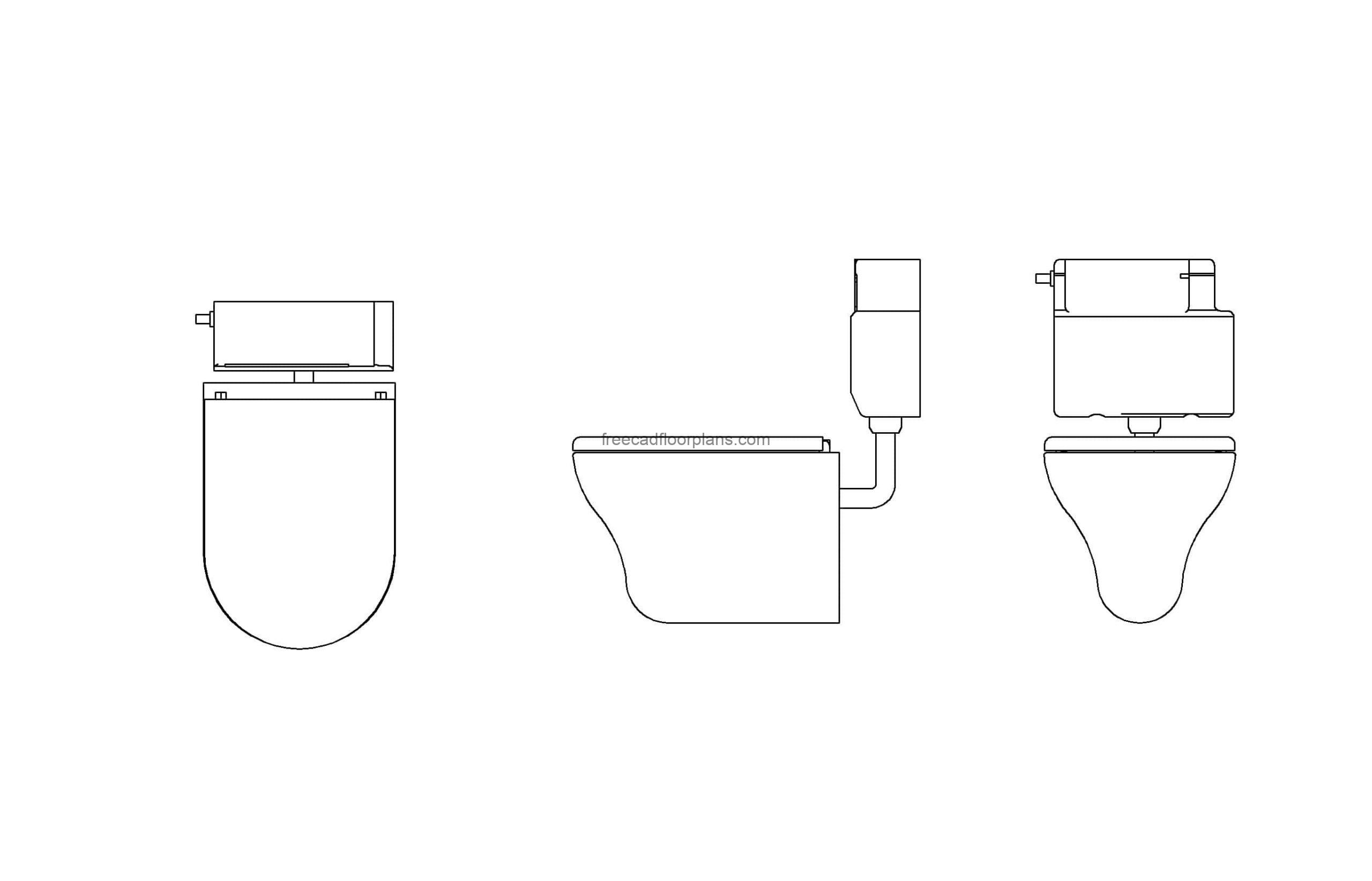 autocad drawing of a concealed cistern, all 2d views, plan and elevation, dwg file for free download