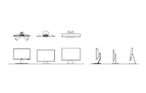 autocad drawing of different lcd monitors, plan and elevations 2d views, dwg file for free download
