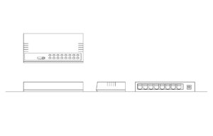 autocad drawing of a network switch, 2d views plan and elevation, dwg file for free download