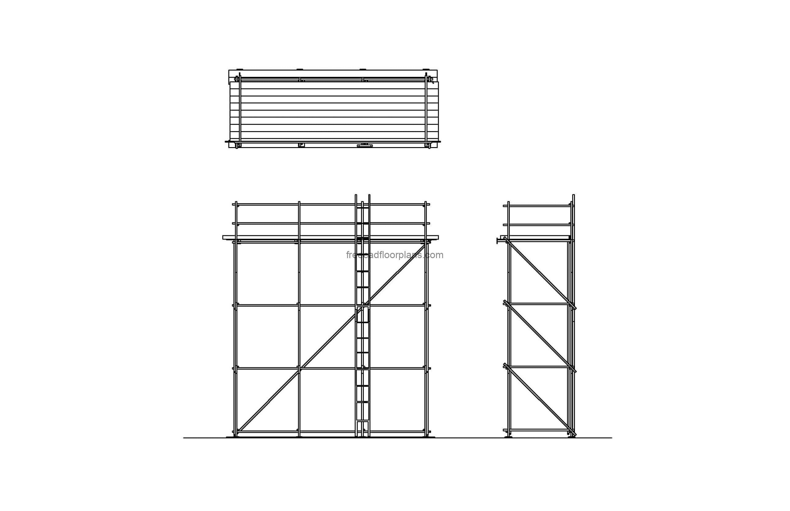 Scaffolding autocad drawing plan and elevation 2d views, dwg file for free download