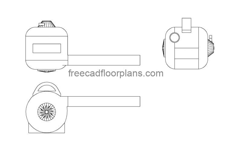 air leaf blower autocad drawing, all 2d views, plan and elevation, dwg file for free download