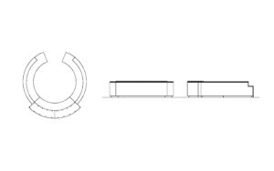 autocad drawing of a circular reception desk, all 2d views, plan and elevations, dwg file for free download