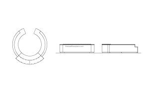 autocad drawing of a circular reception desk, all 2d views, plan and elevations, dwg file for free download