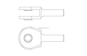 autocad drawing of a clevis, 2d views, plan and side elevation, dwg file for free download
