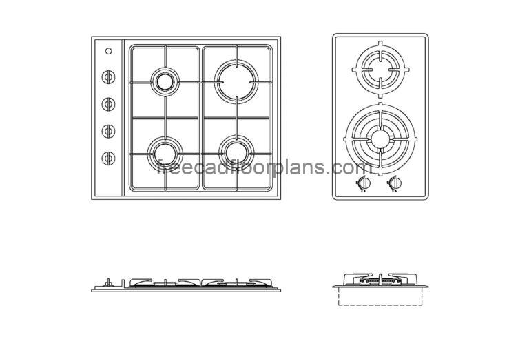 Cooking Hob, Plan+ Elevations