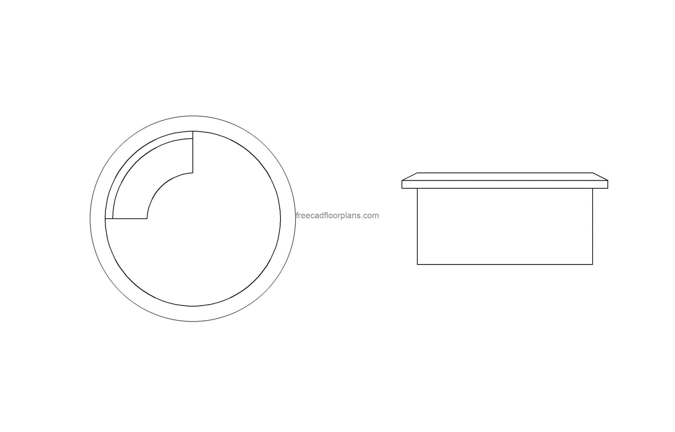 desk cable grommet autocad drawing, 2d plan and elevation views, dwg file for free download