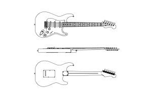 fender stratocaster autocad drawing, 2d views plan and elevation, dwg file free for download