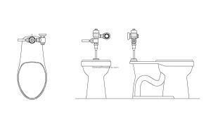 autocad drawing of a flush valve toilet, plan and elevation 2d views, dwg file for free download detailed drawing