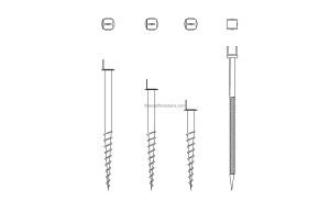 ground screws autocad drawing plan and front elevations 2d views, dwg file for free download