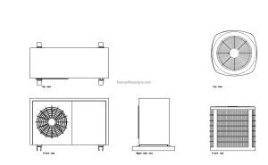 autocad drawing of different heat pumps, plan and elevation 2d views, dwg file free for download