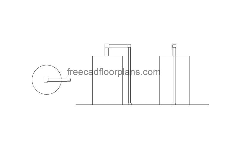 Hot Water Cylinder, Plan+Elevations, AutoCAD Block