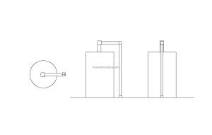 autocad drawing of a hot water cylinder, plan and elevation 2d views, dwg file for free download