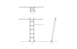 autocad drawing of a library rolling ladder plan and elevation 2d views, dwg file free for download