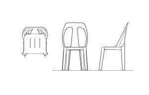 autocad drawing of a monoblock chair, 2d plan and elevation views, dwg file for free download